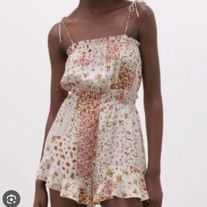 Zara Viscose Cherry /Floral Patchwork Print Romper Size S